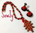 Hand Carved peacock Set In Clay - Red and Black Combo
