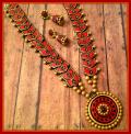 Handmade Terracotta Haaram in Bright Orange & Red