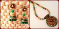 Terracotta Necklace Set In Gold, Red & Green