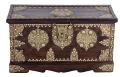 Antique Royal Brass Fitted Teak Wood Trunk Coffee Table