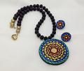 Multi Color Terracotta Pendant Set with Matching Studs Multi Color Terracotta Pendant Set with Matching Studs