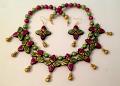 Handmade Unique Clay Choker Set in Metallic Maroon & Green Handmade Unique Clay Choker Set in Metallic Maroon & Green