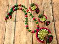 Green & Pink Chandbaali Style Necklace /w Matching Earrings Green & Pink Chandbaali Style Necklace /w Matching Earrings