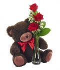 Classic Bud Vase Roses with Bear