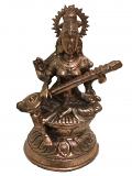 Large Devi Saraswati Sitting on Kamal Copper Statue Large Devi Saraswati Sitting on Kamal Copper Statue
