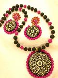 Black & Pink Embossed terracotta Set /w Light Weight Earrings Black & Pink Embossed terracotta Set /w Light Weight Earrings