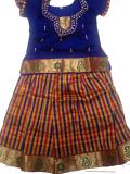 Girls Pattu Pavadai Set \w Blue Choli & Colorful Langa 3-4 yr Old 