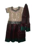 Plum & Tan Bead Work South Indian Pattu Pavadai