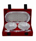 Silver Plated Bowl, Tray & Spoon Set in Red Velvet Gift Box Silver Plated Bowl, Tray & Spoon Set in Red Velvet Gift Box