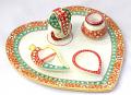 Marble Heart Shaped Puja Thali /w Diya & Ganesh Statue