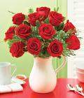 Holiday Pitcher Full of Roses - 12 Stems Holiday Pitcher Full of Roses - 12 Stems