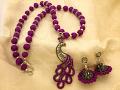 German Silver Peacock Pendant Set /w Fuschia Pink Necklace & Jhumkas German Silver Peacock Pendant Set /w Fuschia Pink Necklace & Jhumkas